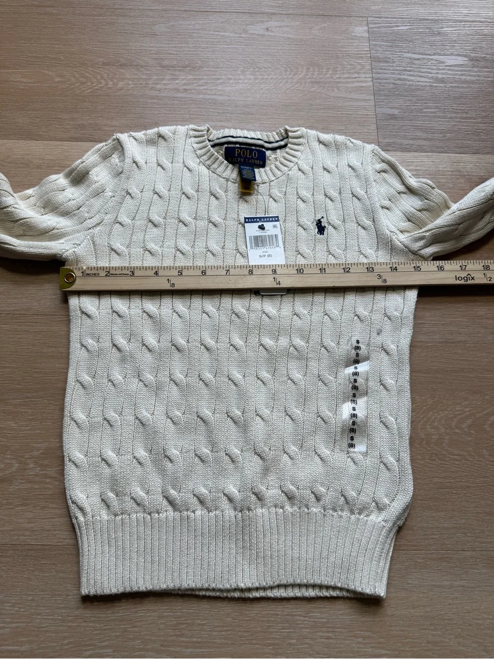 Polo by Ralph Lauren Cream Cable Knit Crewneck Sweater with Navy Pony